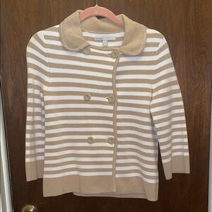 Old Navy size S tan/white striped double-breasted cardigan sweater
